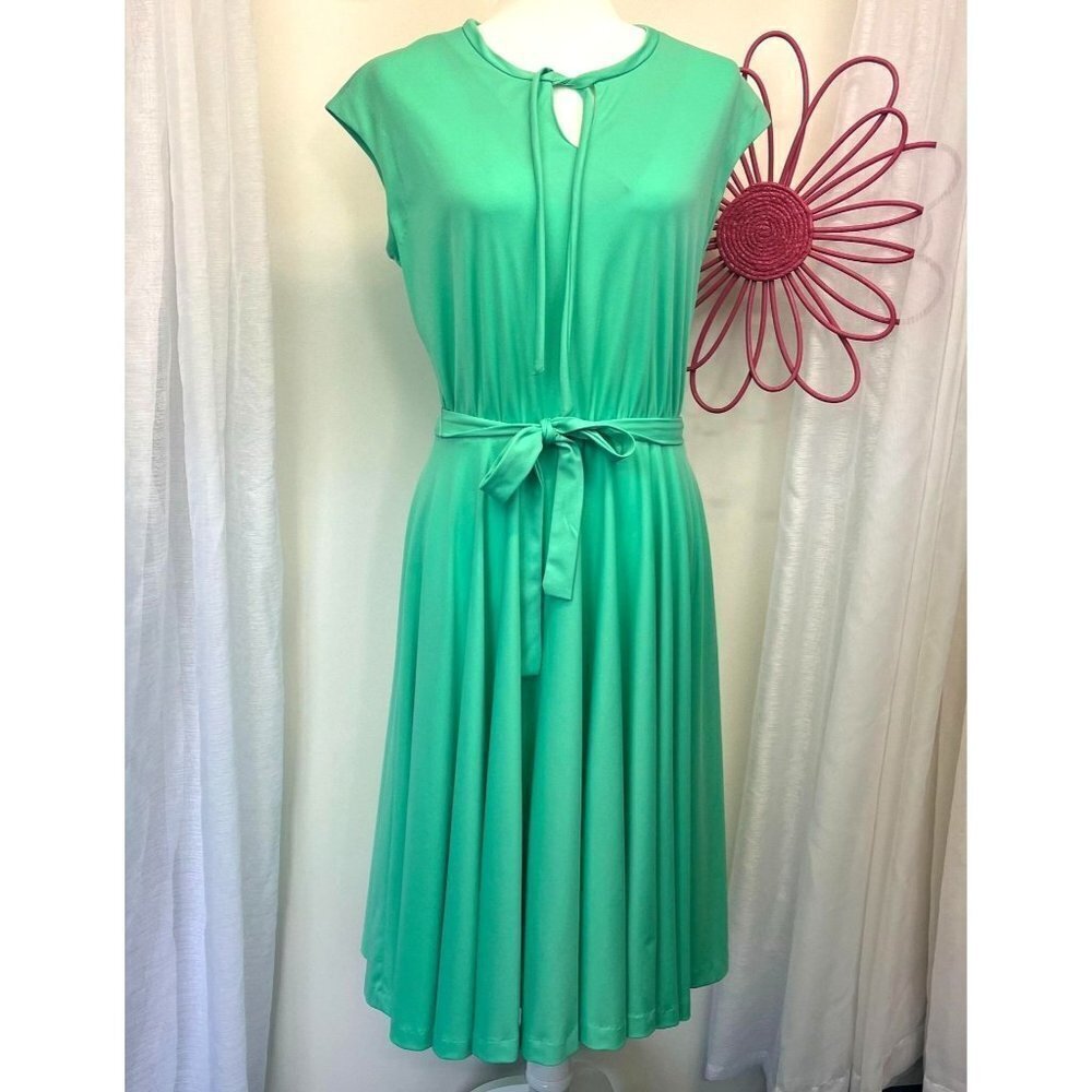 Vintage 70s 80s Midi Green Belted Dress Size MED